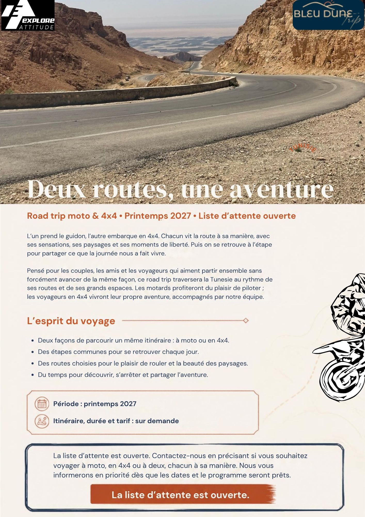 Une aventure mixte Moto et accompagnant en 4x4